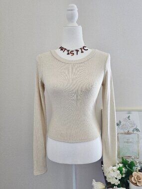 Lulus Ribbed Knit Crop Top Beige Long Sleeve Sweater Size S NWOT